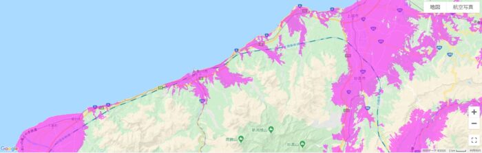 WiMAXエリア外が続く区間