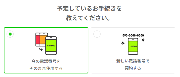 電話番号引き継ぎの選択