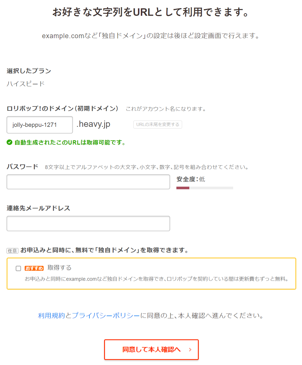 初期ドメインとパスワードの設定